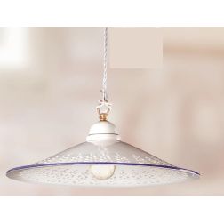 2020.2 SOSPENSIONE SINGOLA D43 CM IN TERRACOTTA BIANCA LUCIDA TRAFORATA CON BORDO DECORATO MADE IN ITALY CRISTALENSI CERAMICA -