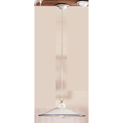 2020.2 SOSPENSIONE SINGOLA D43 CM IN TERRACOTTA BIANCA LUCIDA TRAFORATA CON BORDO DECORATO MADE IN ITALY CRISTALENSI CERAMICA -