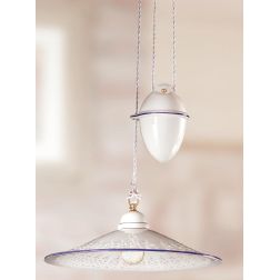 2020.1 SOSPENSIONE SALISCENDI D43 CM IN TERRACOTTA BIANCA LUCIDA TRAFORATA CON BORDO DECORATO MADE IN ITALY CRISTALENSI CERAMICA