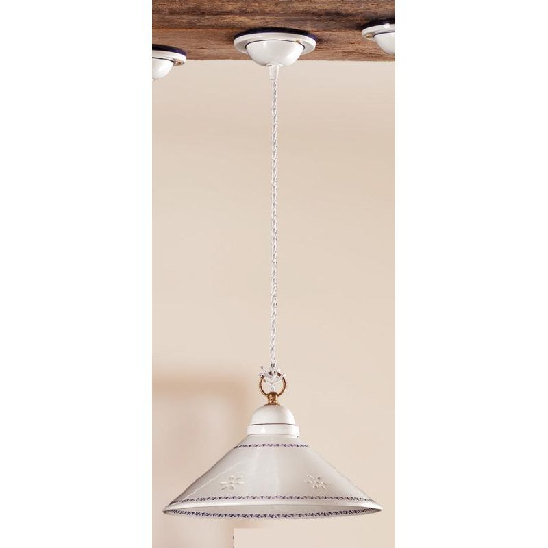 2017.3 SOSPENSIONE SINGOLA D30 CM IN TERRACOTTA BIANCA TRAFORATA CON DECORI IN 5 COLORI MADE IN ITALY CRISTALENSI CERAMICA - Cri