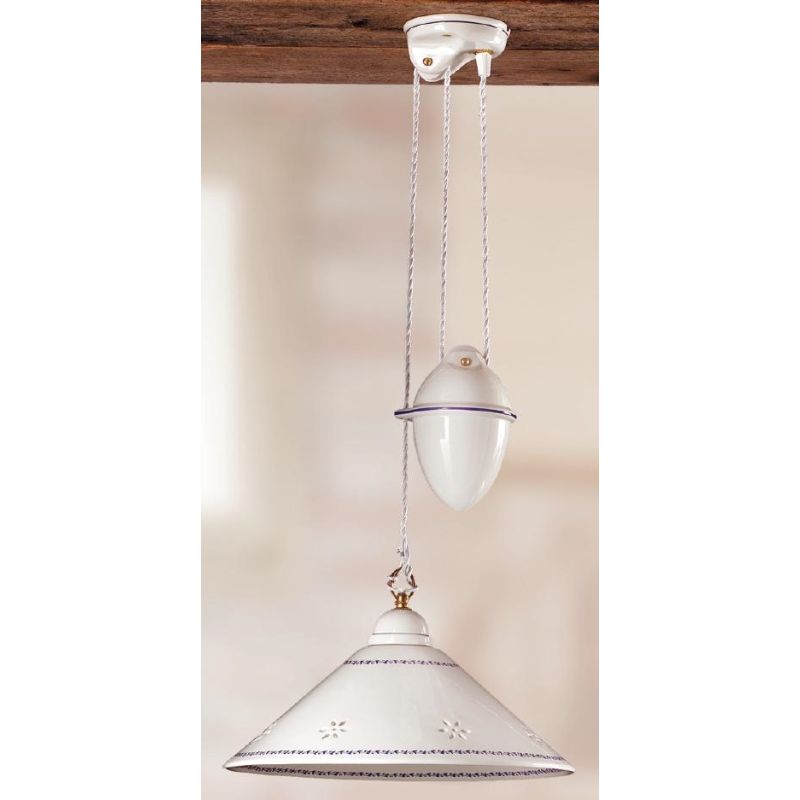 2017.1 SOSPENSIONE SALISCENDI D40 CM IN TERRACOTTA BIANCA TRAFORATA CON DECORI IN 5 COLORI MADE IN ITALY CRISTALENSI CERAMICA -