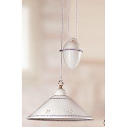 2017.1 SOSPENSIONE SALISCENDI D40 CM IN TERRACOTTA BIANCA TRAFORATA CON DECORI IN 5 COLORI MADE IN ITALY CRISTALENSI CERAMICA -