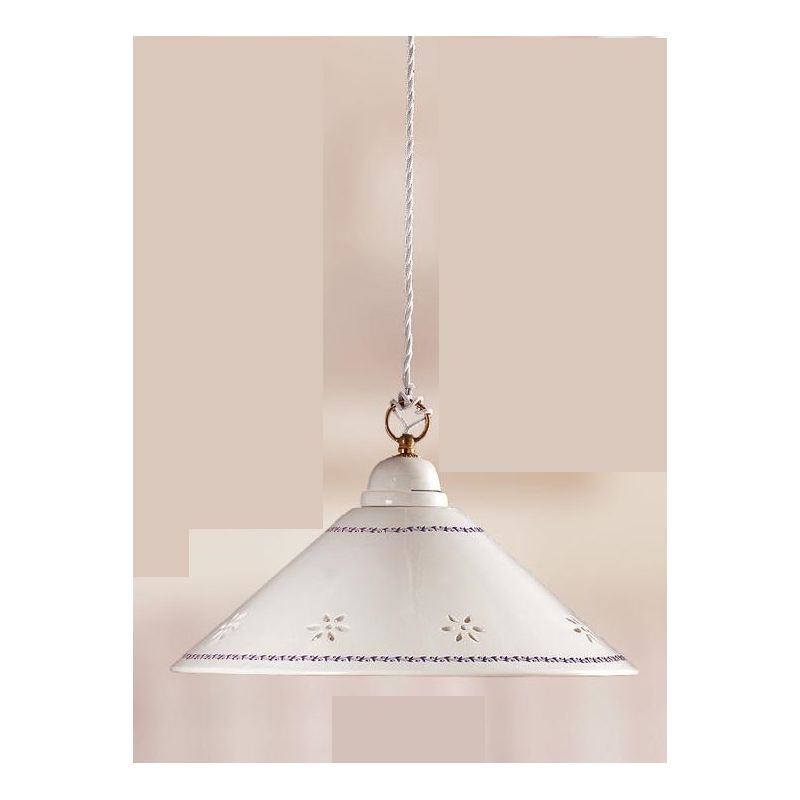 2017.1 SOSPENSIONE SALISCENDI D40 CM IN TERRACOTTA BIANCA TRAFORATA CON DECORI IN 5 COLORI MADE IN ITALY CRISTALENSI CERAMICA -