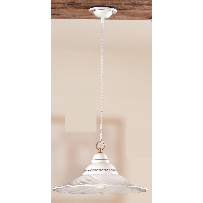 2115.C SOSPENSIONE SINGOLA 3 MISURE IN TERRACOTTA BIANCA ONDULATA CON DECORI IN 5 COLORI MADE IN ITALY CRISTALENSI CERAMICA - Cr