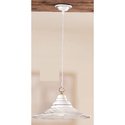 2115.C SOSPENSIONE SINGOLA 3 MISURE IN TERRACOTTA BIANCA ONDULATA CON DECORI IN 5 COLORI MADE IN ITALY CRISTALENSI CERAMICA - Cr