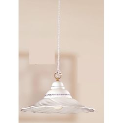 2115.C SOSPENSIONE SINGOLA 3 MISURE IN TERRACOTTA BIANCA ONDULATA CON DECORI IN 5 COLORI MADE IN ITALY CRISTALENSI CERAMICA - Cr