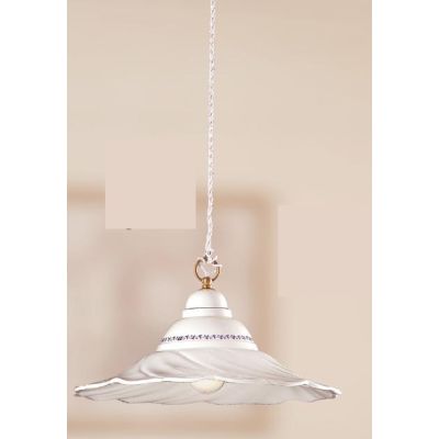 2115.C SOSPENSIONE SINGOLA 3 MISURE IN TERRACOTTA BIANCA ONDULATA CON DECORI IN 5 COLORI MADE IN ITALY CRISTALENSI CERAMICA - Cr