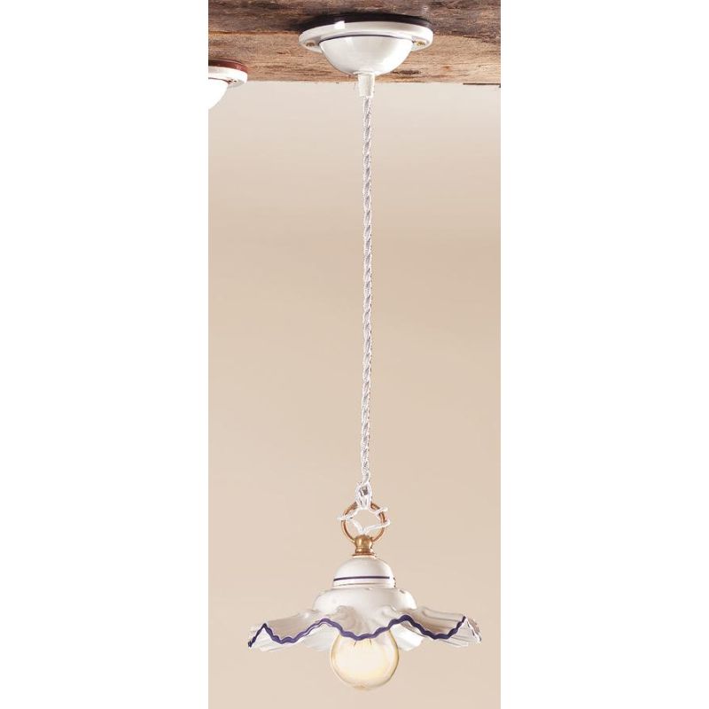 2115.A SOSPENSIONE SINGOLA 3 MISURE IN TERRACOTTA BIANCA SMERLATA CON FILO DECORATO IN 5 COLORI MADE IN ITALY CRISTALENSI CERAMI