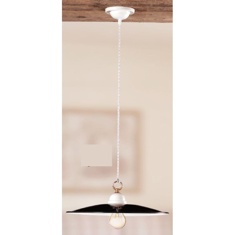 2119 SOSPENSIONE SINGOLA 2 MISURE IN TERRACOTTA NERA CON INTERNO DECORATO BIANCO MADE IN ITALY CRISTALENSI CERAMICA - Cristalens