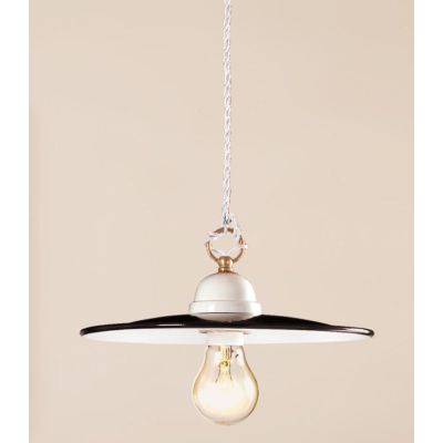 2119 SOSPENSIONE SINGOLA 2 MISURE IN TERRACOTTA NERA CON INTERNO DECORATO BIANCO MADE IN ITALY CRISTALENSI CERAMICA - Cristalens