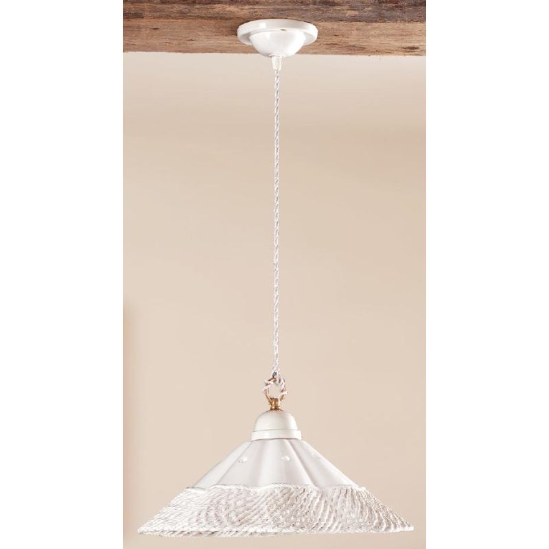 2117.1 SOSPENSIONE SINGOLA D39 CM IN TERRACOTTA BIANCA CON MOTIVO TRAFORATO MADE IN ITALY CRISTALENSI CERAMICA - Cristalensi Sho