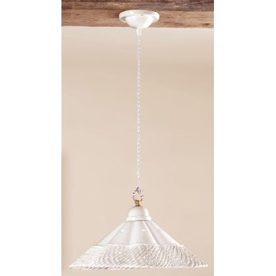 2117.1 SOSPENSIONE SINGOLA D39 CM IN TERRACOTTA BIANCA CON MOTIVO TRAFORATO MADE IN ITALY CRISTALENSI CERAMICA - Cristalensi Sho