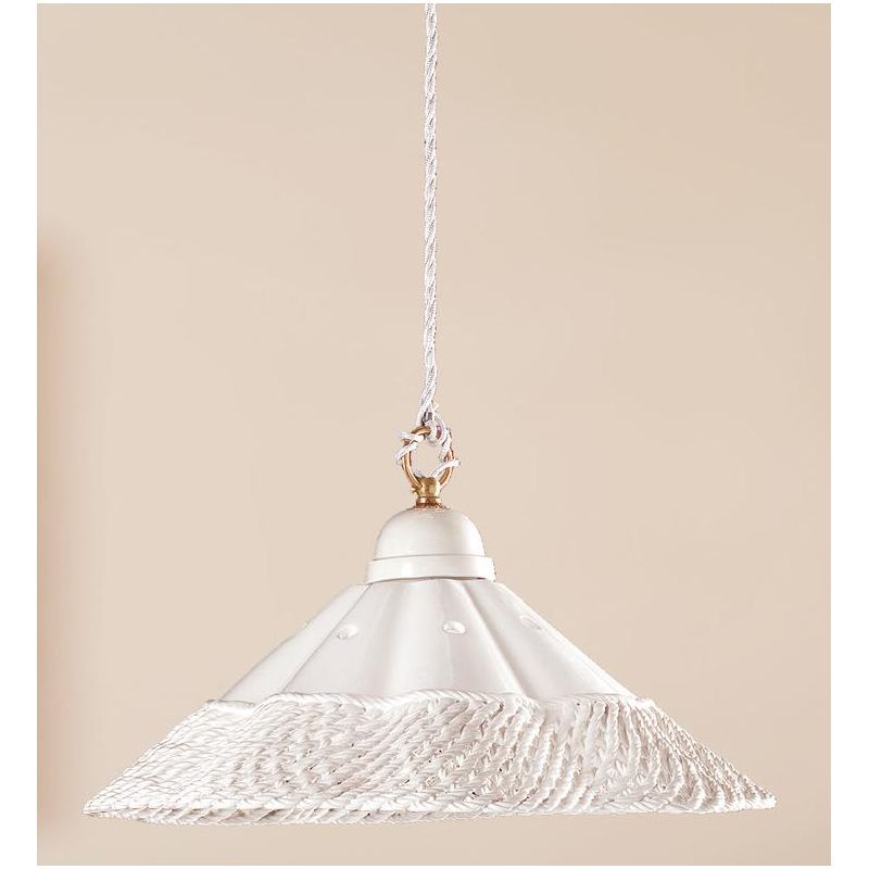 2117.1 SOSPENSIONE SINGOLA D39 CM IN TERRACOTTA BIANCA CON MOTIVO TRAFORATO MADE IN ITALY CRISTALENSI CERAMICA - Cristalensi Sho