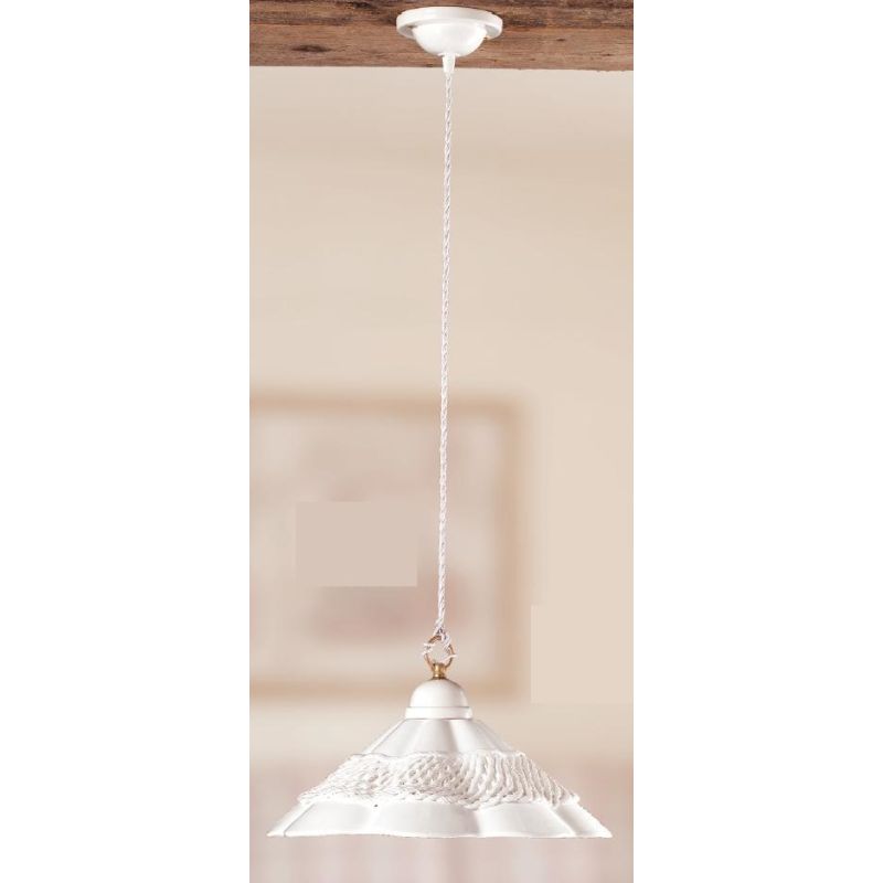 2118.1 SOSPENSIONE SINGOLA D39 CM IN TERRACOTTA BIANCA CON MOTIVO TRAFORATO MADE IN ITALY CRISTALENSI CERAMICA - Cristalensi Sho