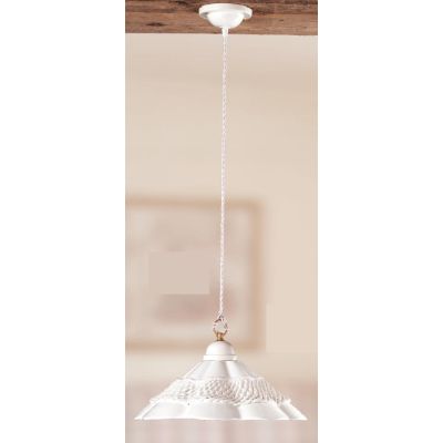 2118.1 SOSPENSIONE SINGOLA D39 CM IN TERRACOTTA BIANCA CON MOTIVO TRAFORATO MADE IN ITALY CRISTALENSI CERAMICA - Cristalensi Sho