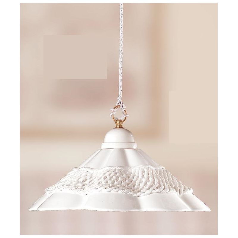 2118.1 SOSPENSIONE SINGOLA D39 CM IN TERRACOTTA BIANCA CON MOTIVO TRAFORATO MADE IN ITALY CRISTALENSI CERAMICA - Cristalensi Sho