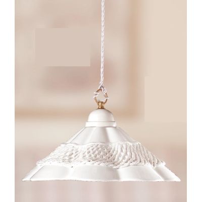 2118.1 SOSPENSIONE SINGOLA D39 CM IN TERRACOTTA BIANCA CON MOTIVO TRAFORATO MADE IN ITALY CRISTALENSI CERAMICA - Cristalensi Sho