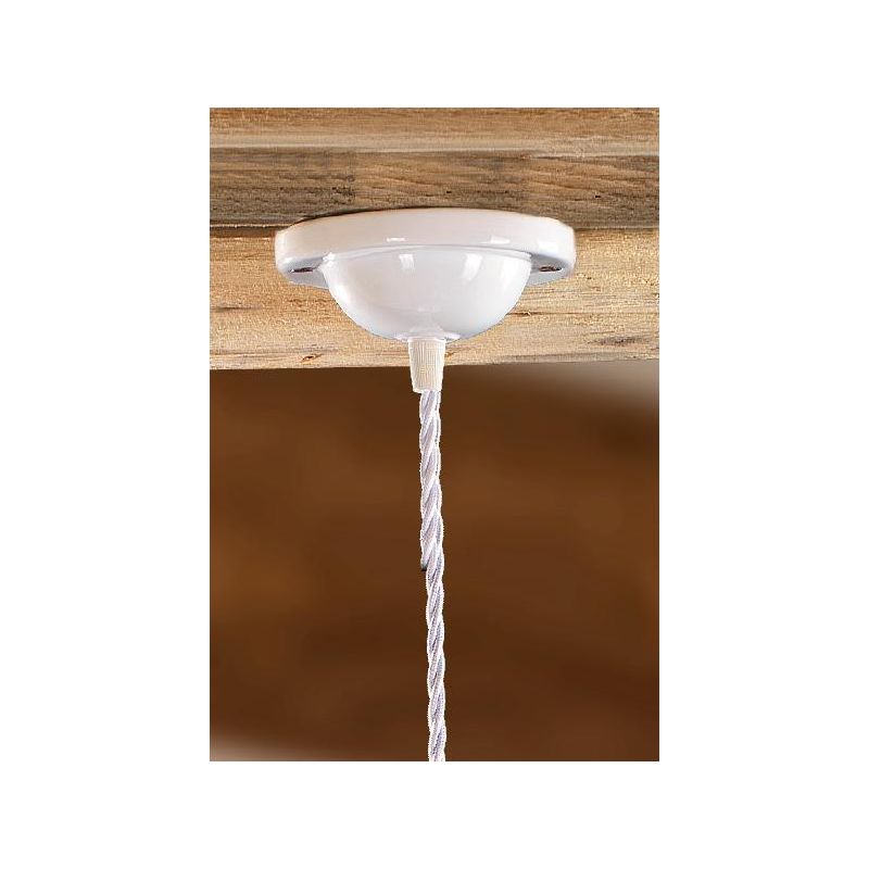 2212.4 SOSPENSIONE SINGOLA D18.5 CM DIFFUSORE CONICO IN TERRACOTTA BIANCA LUCIDA E GABBIA IN OTTONE MADE IN ITALY CRISTALENSI CE