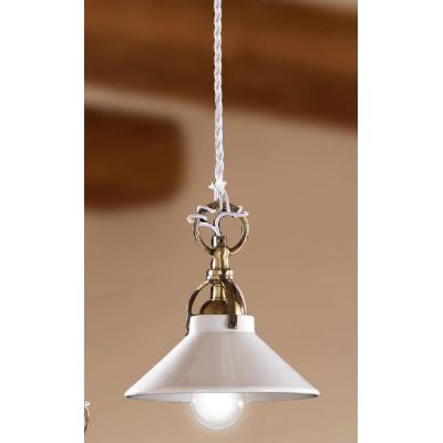 2212.4 SOSPENSIONE SINGOLA D18.5 CM DIFFUSORE CONICO IN TERRACOTTA BIANCA LUCIDA E GABBIA IN OTTONE MADE IN ITALY CRISTALENSI CE