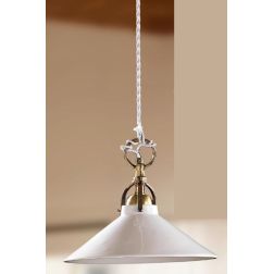 2212.3 SOSPENSIONE SINGOLA D26 CM DIFFUSORE CONICO IN TERRACOTTA BIANCA LUCIDA E GABBIA IN OTTONE MADE IN ITALY CRISTALENSI CERA