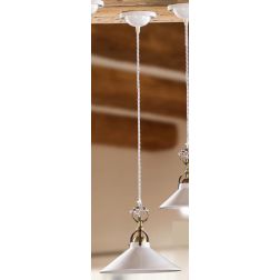 2212.3 SOSPENSIONE SINGOLA D26 CM DIFFUSORE CONICO IN TERRACOTTA BIANCA LUCIDA E GABBIA IN OTTONE MADE IN ITALY CRISTALENSI CERA 2