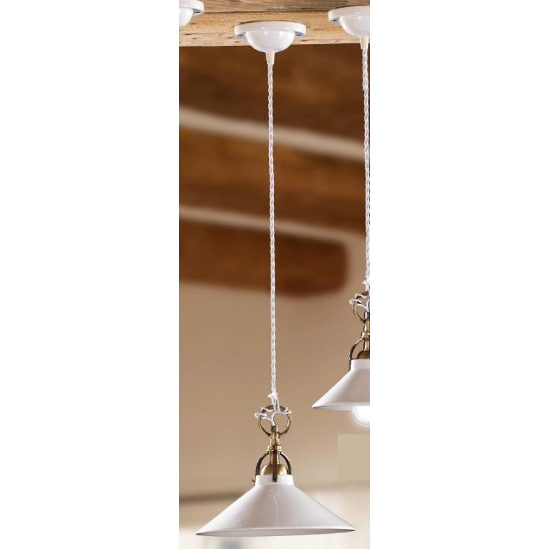 2212.3 SOSPENSIONE SINGOLA D26 CM DIFFUSORE CONICO IN TERRACOTTA BIANCA LUCIDA E GABBIA IN OTTONE MADE IN ITALY CRISTALENSI CERA