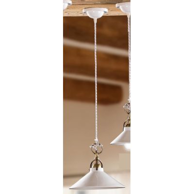 2212.3 SOSPENSIONE SINGOLA D26 CM DIFFUSORE CONICO IN TERRACOTTA BIANCA LUCIDA E GABBIA IN OTTONE MADE IN ITALY CRISTALENSI CERA
