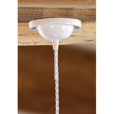 2212.3 SOSPENSIONE SINGOLA D26 CM DIFFUSORE CONICO IN TERRACOTTA BIANCA LUCIDA E GABBIA IN OTTONE MADE IN ITALY CRISTALENSI CERA