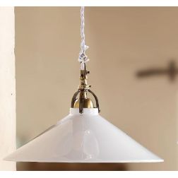 2212.2 SOSPENSIONE SINGOLA D35 CM DIFFUSORE CONICO IN TERRACOTTA BIANCA LUCIDA E GABBIA IN OTTONE MADE IN ITALY CRISTALENSI CERA