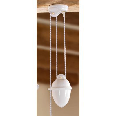 2212.1 SOSPENSIONE SALISCENDI D35 CM DIFFUSORE CONICO IN TERRACOTTA BIANCA LUCIDA E GABBIA IN OTTONE MADE IN ITALY CRISTALENSI C