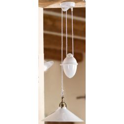 2212.1 SOSPENSIONE SALISCENDI D35 CM DIFFUSORE CONICO IN TERRACOTTA BIANCA LUCIDA E GABBIA IN OTTONE MADE IN ITALY CRISTALENSI C 2