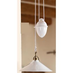 2212.1 SOSPENSIONE SALISCENDI D35 CM DIFFUSORE CONICO IN TERRACOTTA BIANCA LUCIDA E GABBIA IN OTTONE MADE IN ITALY CRISTALENSI C