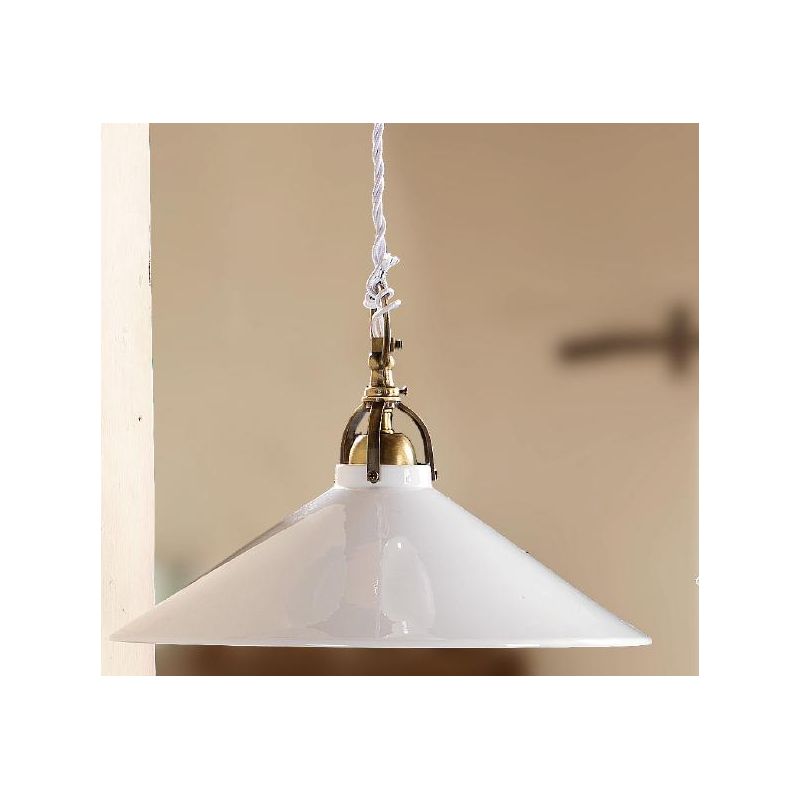 2212.1 SOSPENSIONE SALISCENDI D35 CM DIFFUSORE CONICO IN TERRACOTTA BIANCA LUCIDA E GABBIA IN OTTONE MADE IN ITALY CRISTALENSI C