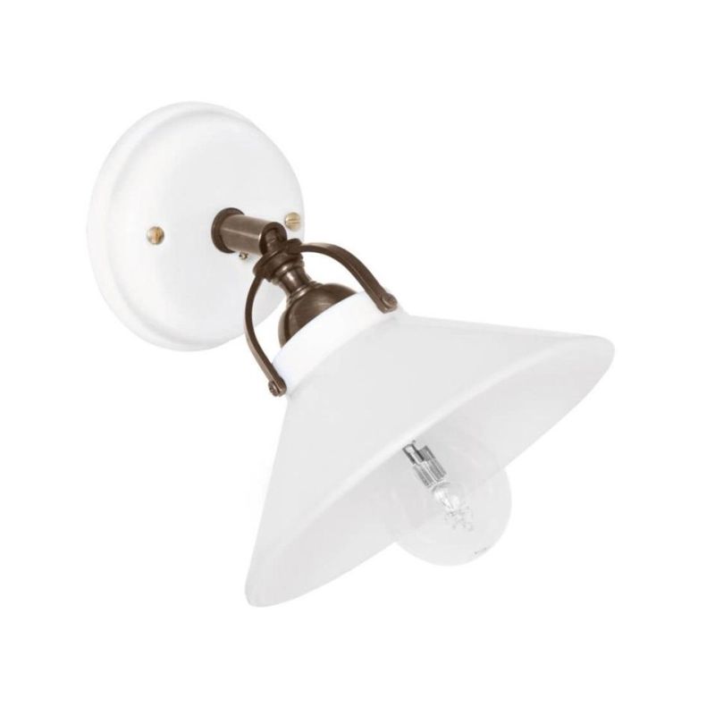 2212.A APPLIQUE D18.5 CM DIFFUSORE CONICO IN TERRACOTTA BIANCA LUCIDA E GABBIA IN OTTONE MADE IN ITALY CRISTALENSI CERAMICA - Cr