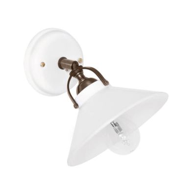 2212.A APPLIQUE D18.5 CM DIFFUSORE CONICO IN TERRACOTTA BIANCA LUCIDA E GABBIA IN OTTONE MADE IN ITALY CRISTALENSI CERAMICA - Cr