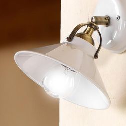 2212.A APPLIQUE D18.5 CM DIFFUSORE CONICO IN TERRACOTTA BIANCA LUCIDA E GABBIA IN OTTONE MADE IN ITALY CRISTALENSI CERAMICA - Cr 2