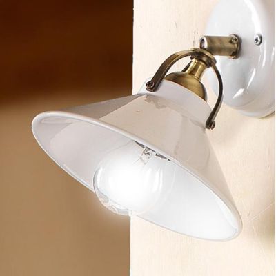 2212.A APPLIQUE D18.5 CM DIFFUSORE CONICO IN TERRACOTTA BIANCA LUCIDA E GABBIA IN OTTONE MADE IN ITALY CRISTALENSI CERAMICA - Cr