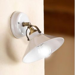 2212.A APPLIQUE D18.5 CM DIFFUSORE CONICO IN TERRACOTTA BIANCA LUCIDA E GABBIA IN OTTONE MADE IN ITALY CRISTALENSI CERAMICA - Cr