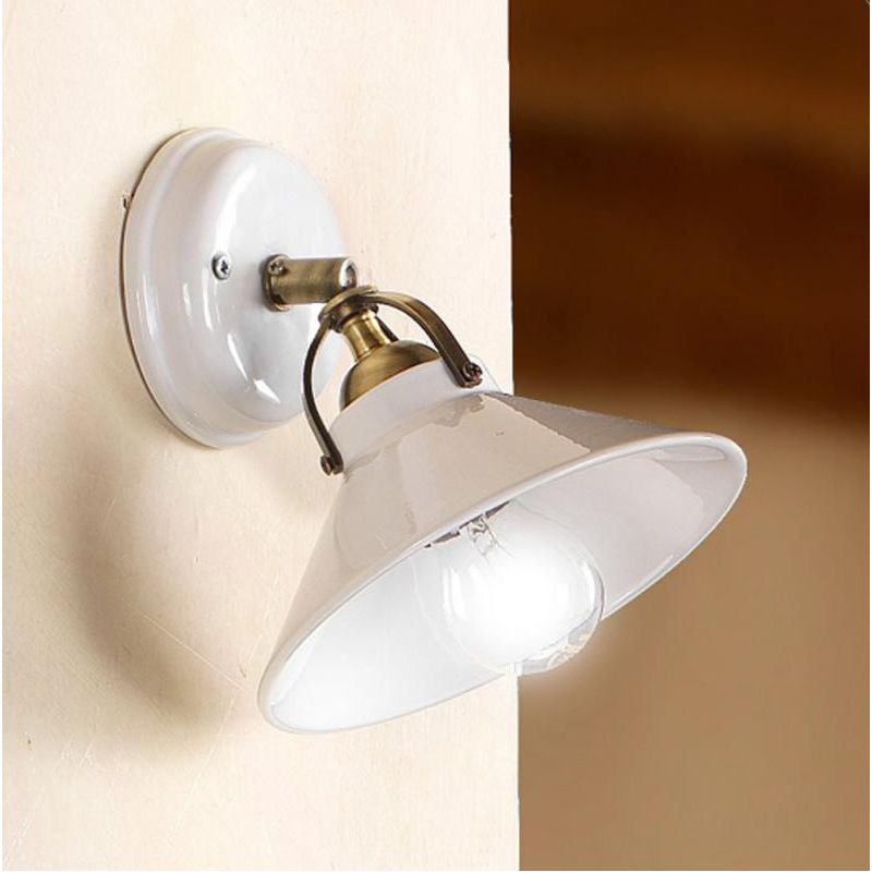 2212.A APPLIQUE D18.5 CM DIFFUSORE CONICO IN TERRACOTTA BIANCA LUCIDA E GABBIA IN OTTONE MADE IN ITALY CRISTALENSI CERAMICA - Cr