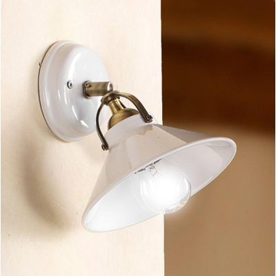 2212.A APPLIQUE D18.5 CM DIFFUSORE CONICO IN TERRACOTTA BIANCA LUCIDA E GABBIA IN OTTONE MADE IN ITALY CRISTALENSI CERAMICA - Cr