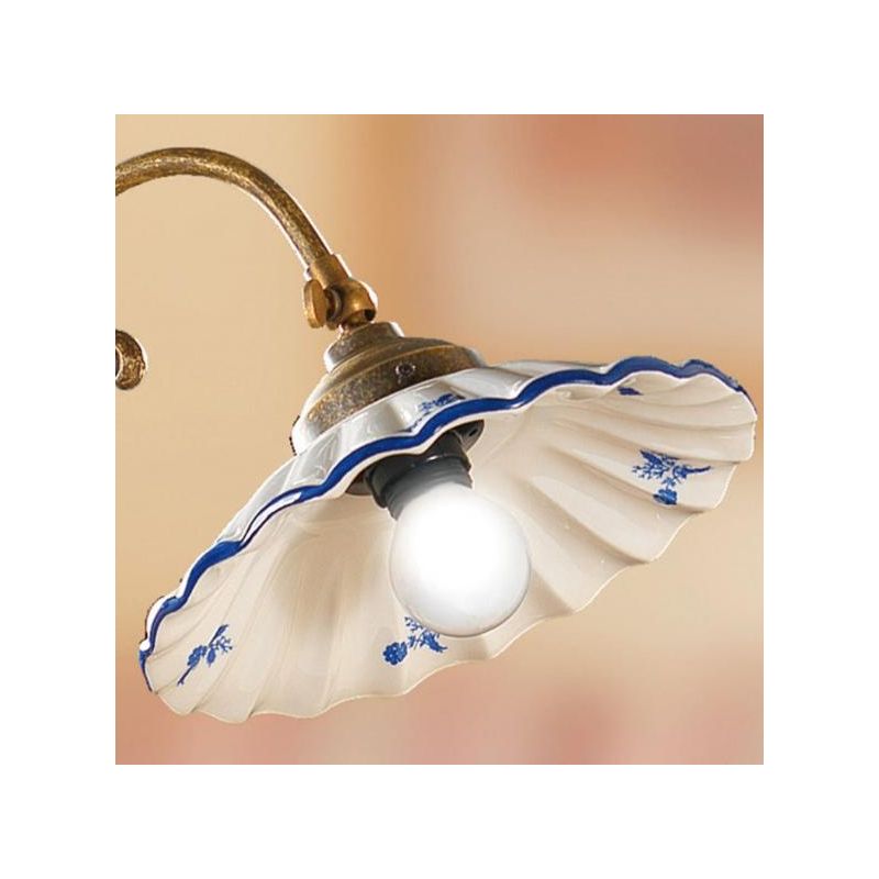 2211.L LAMPADA DA TAVOLO RUSTICA H35 CM IN OTTONE CON PIATTO IN TERRACOTTA BIANCA DECORATA MADE IN ITALY CRISTALENSI CERAMICA -