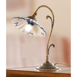 2211.L LAMPADA DA TAVOLO RUSTICA H35 CM IN OTTONE CON PIATTO IN TERRACOTTA BIANCA DECORATA MADE IN ITALY CRISTALENSI CERAMICA -