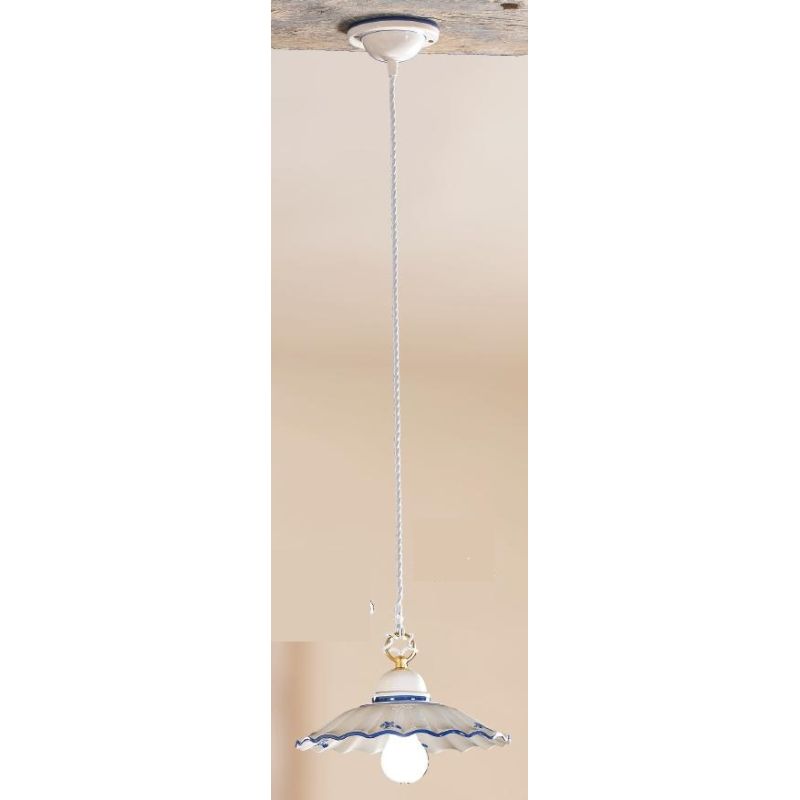 2211.3 SOSPENSIONE SINGOLA RUSTICA D28 CM IN TERRACOTTA BIANCA LUCIDA DECORATA MADE IN ITALY CRISTALENSI CERAMICA - Cristalensi