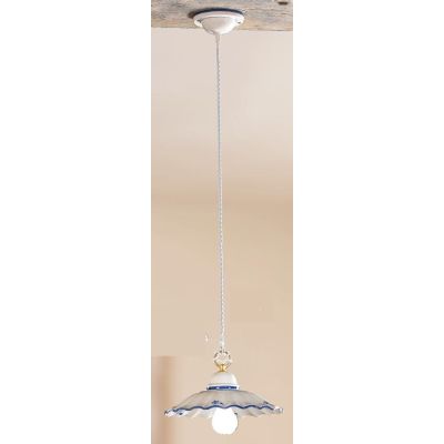 2211.3 SOSPENSIONE SINGOLA RUSTICA D28 CM IN TERRACOTTA BIANCA LUCIDA DECORATA MADE IN ITALY CRISTALENSI CERAMICA - Cristalensi