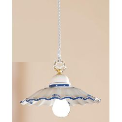 2211.3 SOSPENSIONE SINGOLA RUSTICA D28 CM IN TERRACOTTA BIANCA LUCIDA DECORATA MADE IN ITALY CRISTALENSI CERAMICA - Cristalensi