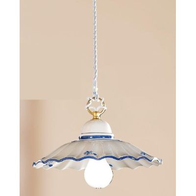 2211.3 SOSPENSIONE SINGOLA RUSTICA D28 CM IN TERRACOTTA BIANCA LUCIDA DECORATA MADE IN ITALY CRISTALENSI CERAMICA - Cristalensi