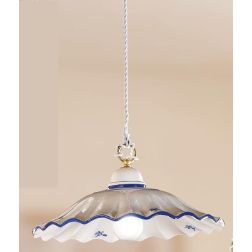 2211.2 SOSPENSIONE SINGOLA RUSTICA D38 CM IN TERRACOTTA BIANCA LUCIDA DECORATA MADE IN ITALY CRISTALENSI CERAMICA - Cristalensi