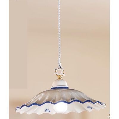 2211.2 SOSPENSIONE SINGOLA RUSTICA D38 CM IN TERRACOTTA BIANCA LUCIDA DECORATA MADE IN ITALY CRISTALENSI CERAMICA - Cristalensi