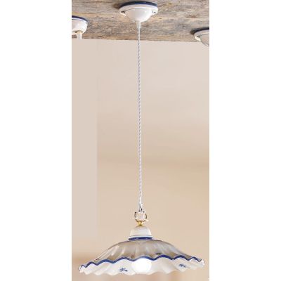 2211.2 SOSPENSIONE SINGOLA RUSTICA D38 CM IN TERRACOTTA BIANCA LUCIDA DECORATA MADE IN ITALY CRISTALENSI CERAMICA - Cristalensi