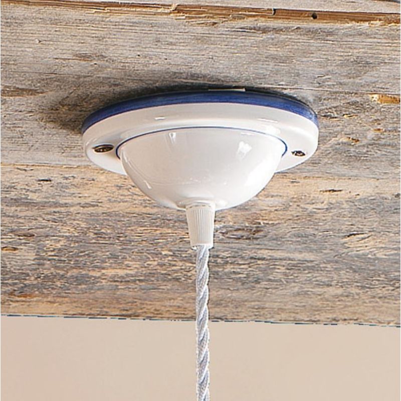 2211.2 SOSPENSIONE SINGOLA RUSTICA D38 CM IN TERRACOTTA BIANCA LUCIDA DECORATA MADE IN ITALY CRISTALENSI CERAMICA - Cristalensi